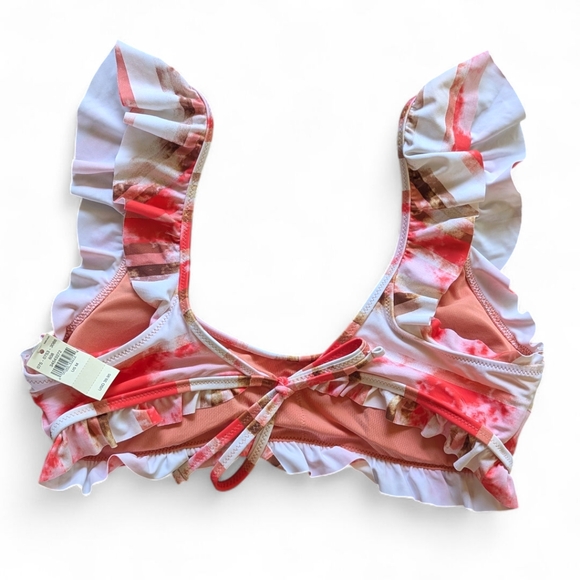 Aerie Abstract Pink Ruffle Bikini Top Sz M NWT | Y2K Pool Party Vibes - Picture 3 of 7